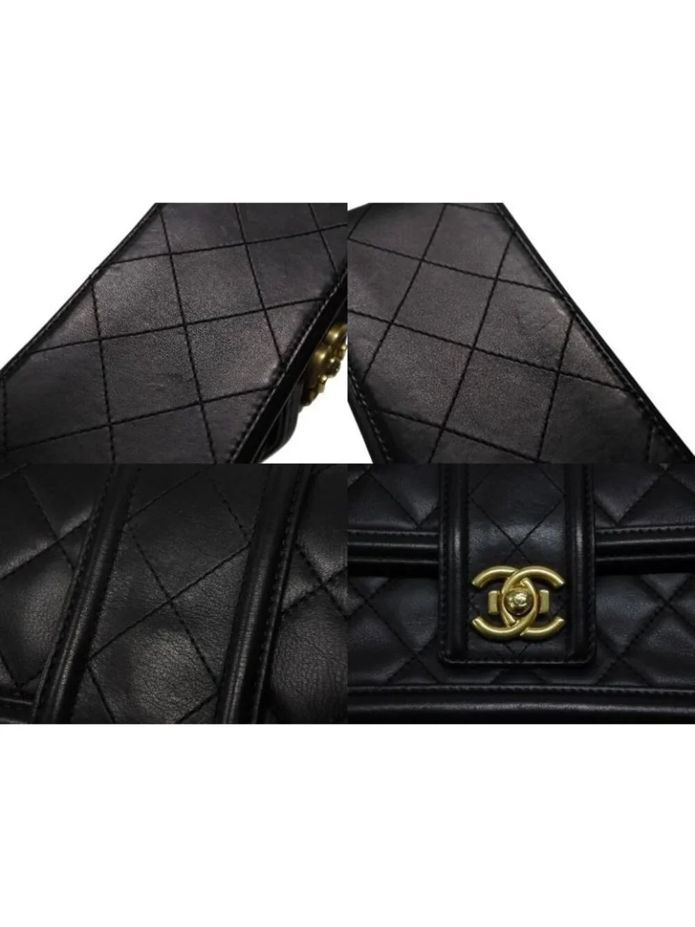 Chanel S Flap Chain Shoulder Bag CC Logo Lambskin Black Gold